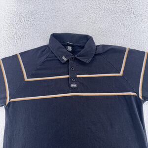 Split Polo Shirt Mens Large Black Yellow Striped Skate Casual Skateboarding Y2k